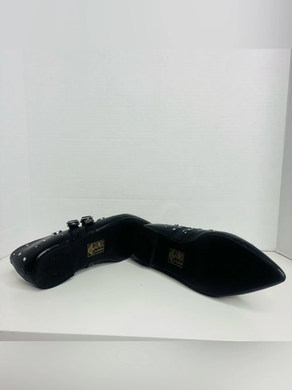 Free People Black Pointed Toe Double-Buckle Stud Flats